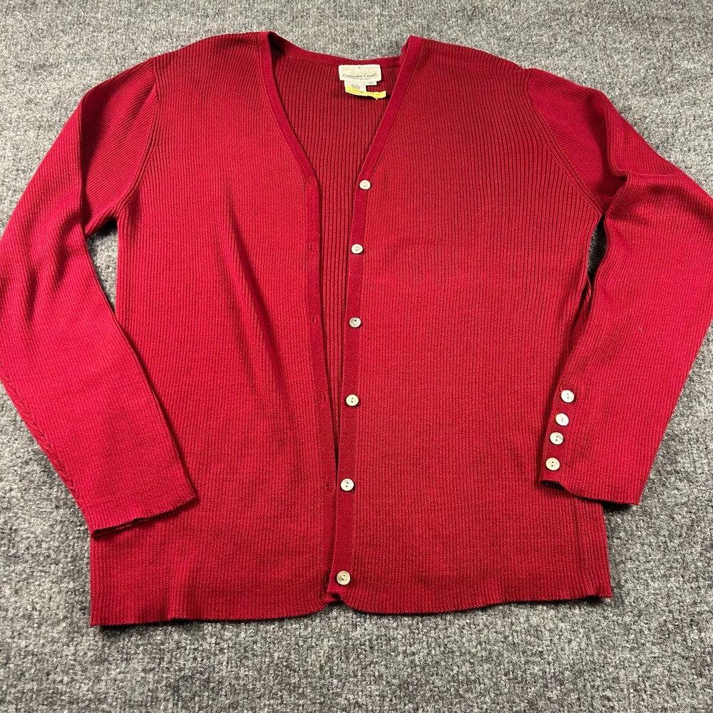 Coldwater Creek Silk Cotton Knit Twin Set Cardigan Tank Top Red Ribbed Women XL